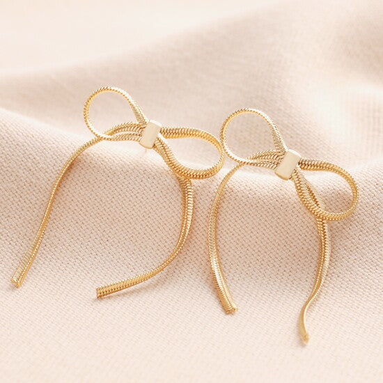 Bow Snake Chain Statement Stud Earrings in Gold