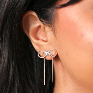 Bow Snake Chain Statement Stud Earrings in Silver