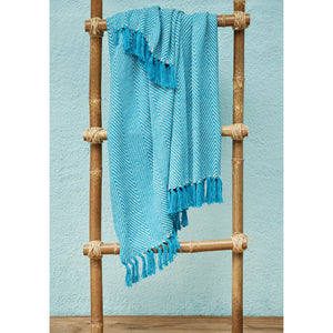 Blue Wide Chevron Recycled Cotton Throw