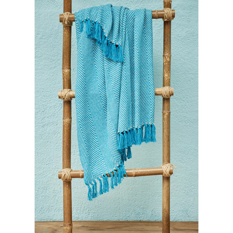 Blue Wide Chevron Recycled Cotton Throw