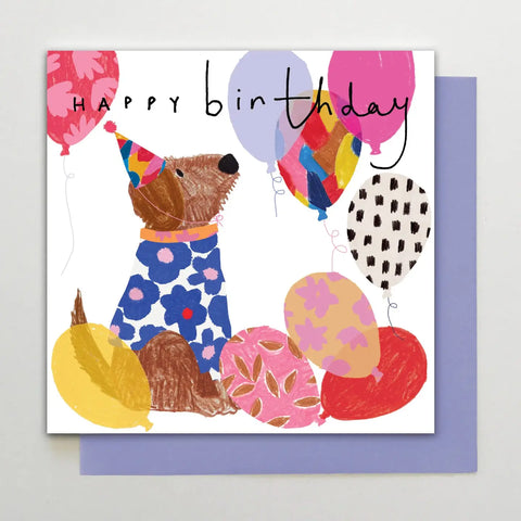 Happy Birthday Dog & Balloons Greeting Card