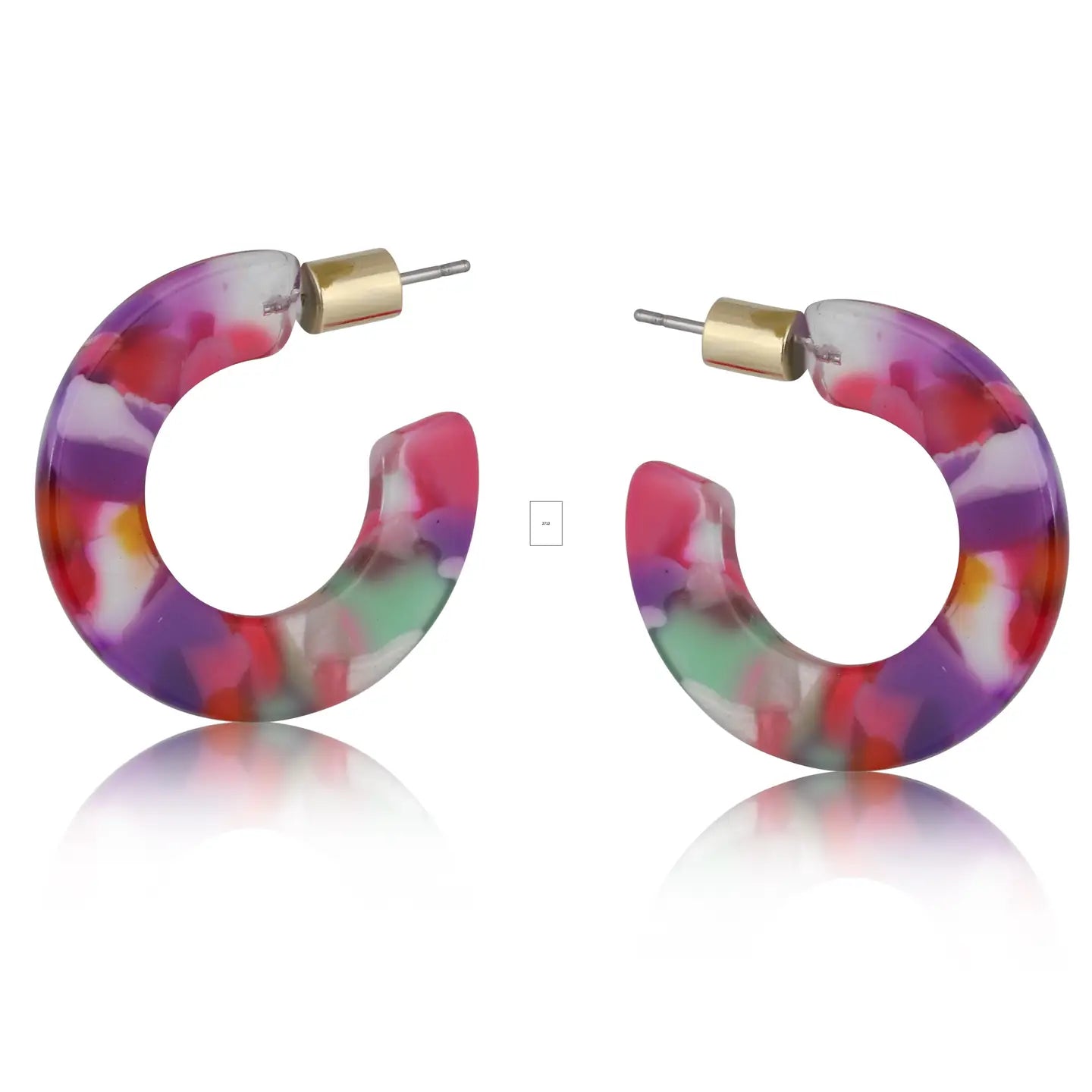 Pink & Purple Flat Oval Resin Hoop Earrings