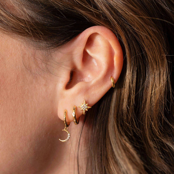 Gold Moon & Star Huggie Hoops