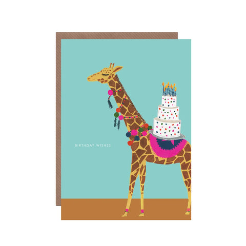 Giraffe Pompom Birthday Greetings Card