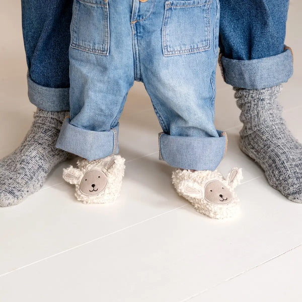Cotton Knit Baby Booties - Sheep Boucle