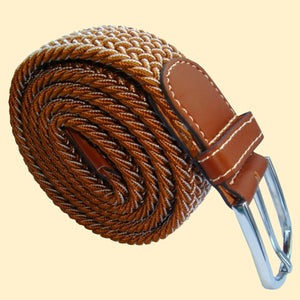 Chevron Woven Belt - Light Brown/White