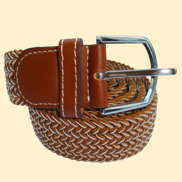 Chevron Woven Belt - Light Brown/White