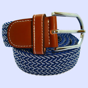 Chevron Woven Elasticated Belt - Navy and White