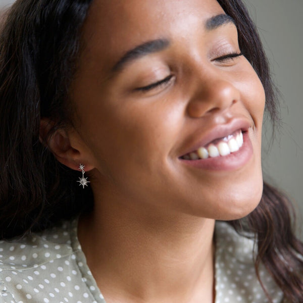 Crystal Double Star Drop Earrings in Silver