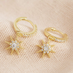 Crystal Star Huggie Hoop Earrings in Gold