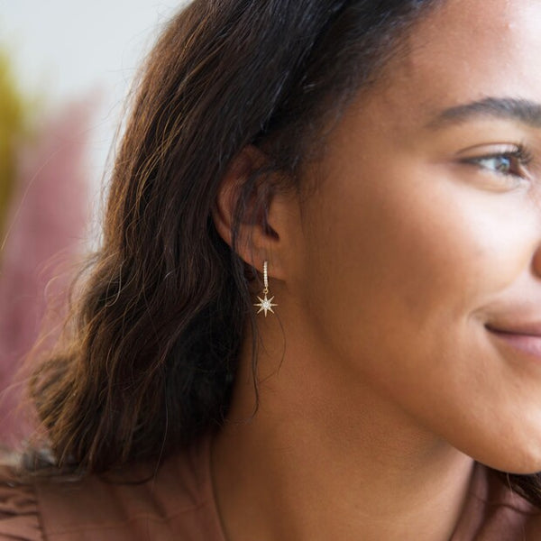 Crystal Star Huggie Hoop Earrings in Gold