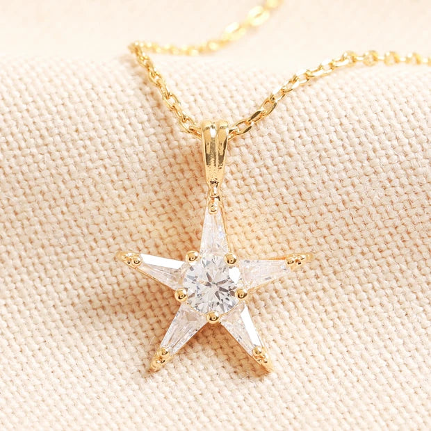 Crystal Star Pendant Necklace in Gold