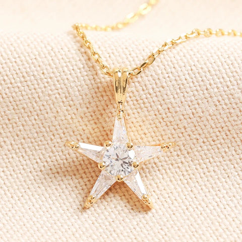 Crystal Star Pendant Necklace in Gold