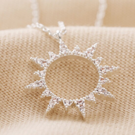 Crystal Sunburst Pendant Necklace in Silver