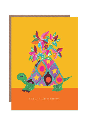 Tortoise and Blooms Birthday Greeting Card