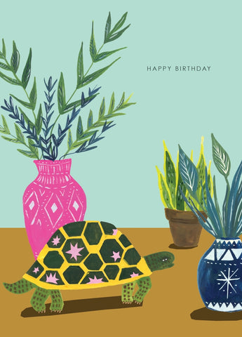 'Tortoise and Plants' Birthday Greetings Card