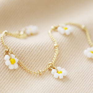 Beaded Daisy Chain Anklet in Gold
