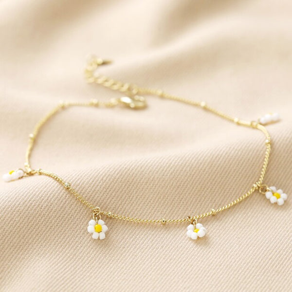 Beaded Daisy Chain Anklet in Gold