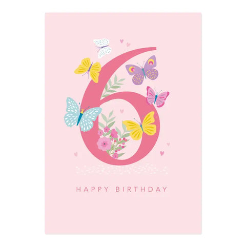 Happy Birthday Card | Age 6 Butterflies Card