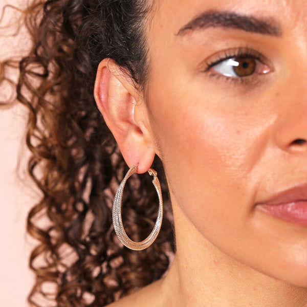 Triple Layered Thread Hoop Earrings in Silver