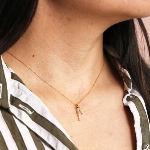 Double Hammered Fish Pendant Necklace in Gold