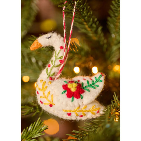 Embroidered Felt Swan Decoration