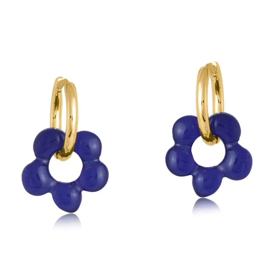 Navy Beaded Huggie Hoop Earrings