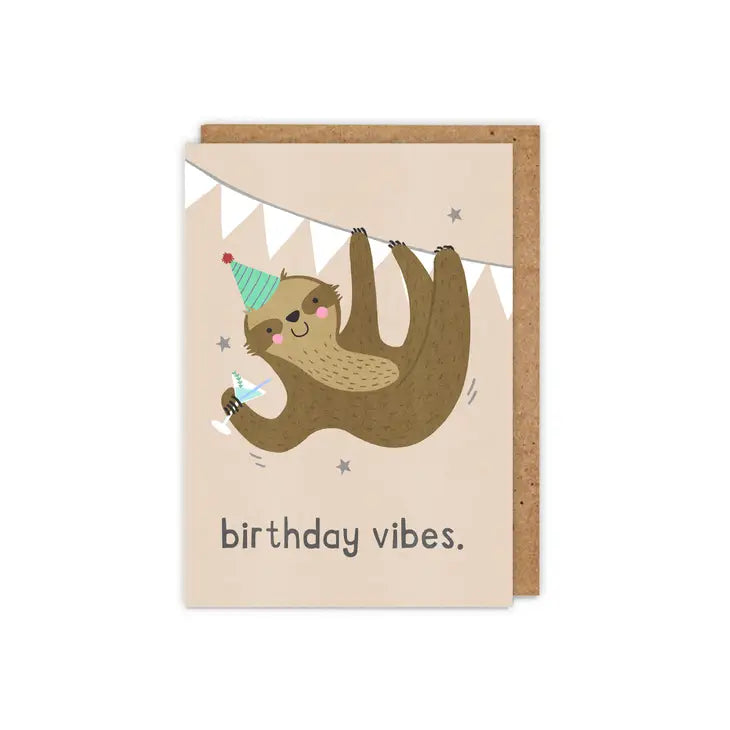 Birthday Vibes. Fun Illustrated Cocktail Sloth Birthday Card
