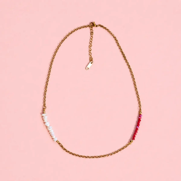Pink & Cream Beaded Chain Necklace