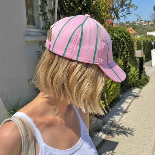 Pink & Green Striped Baseball Cap