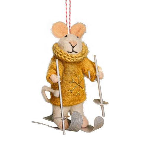 Felt Skiing Mouse Christmas Tree Decoration