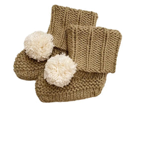 Baby Pom Pom Booties Beige – 0-9 Months