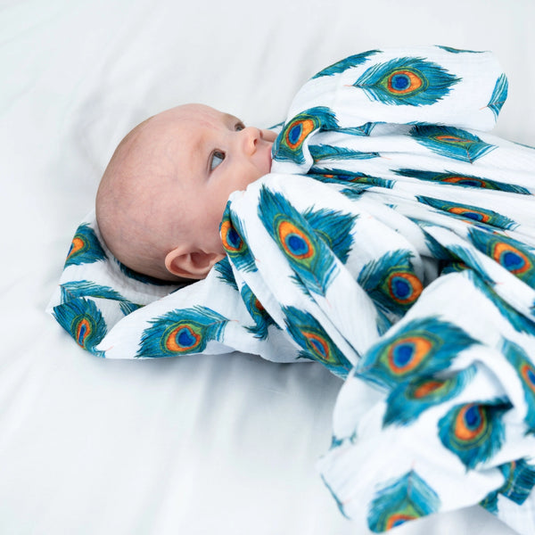 XL Peacock Print Muslin Swaddle