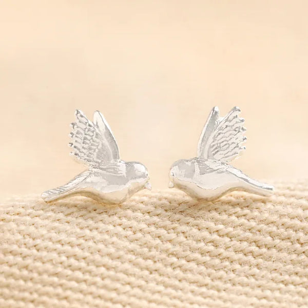 Delicate Bird Stud Earrings in Silver