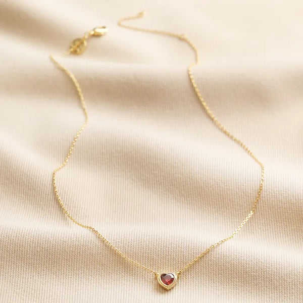 Red Stone Heart Pendant Necklace in Gold