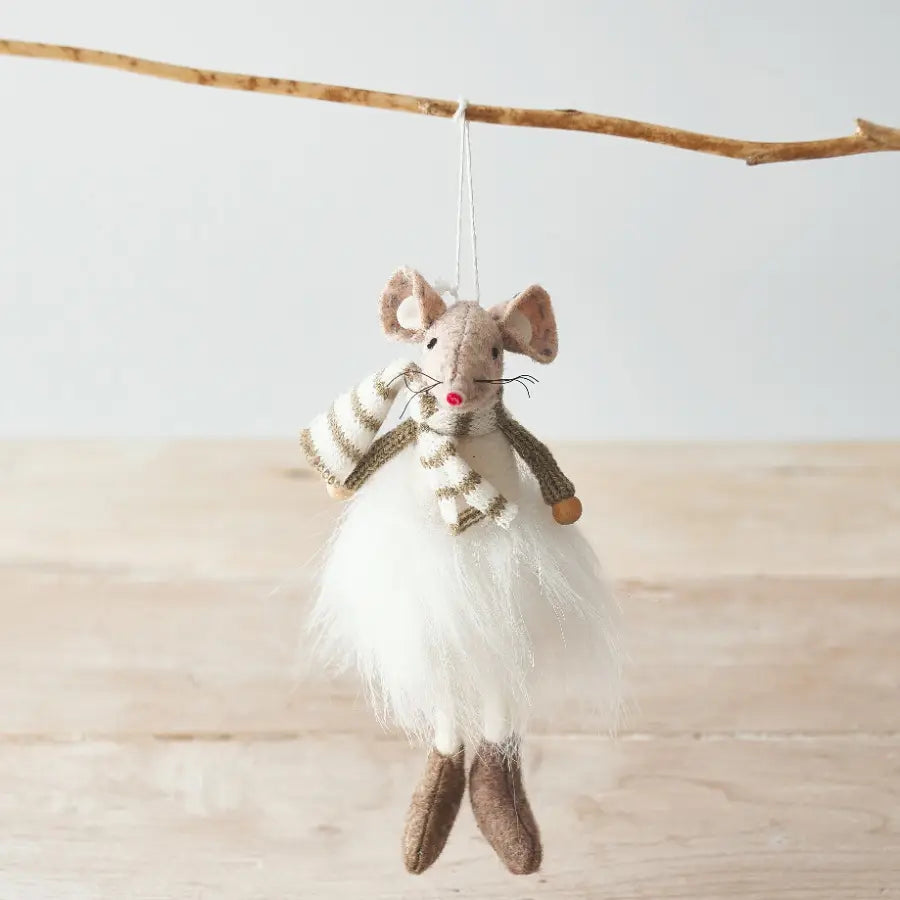 Hanging Beige Fabric Mouse in Tutu