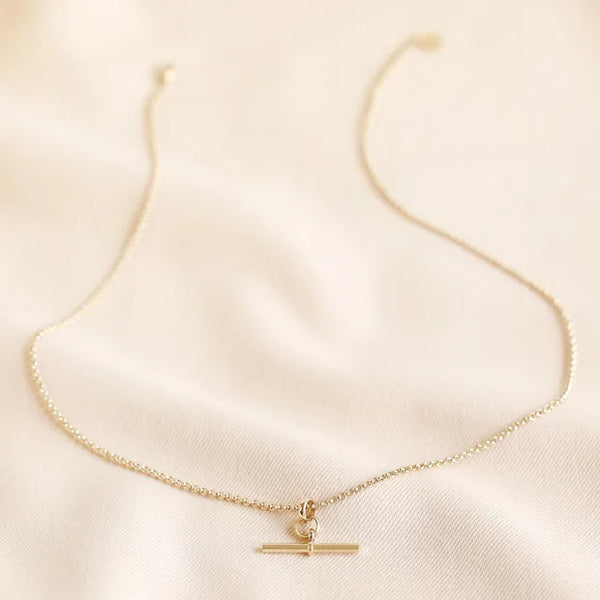 Stainless Steel T-Bar Necklace in Gold