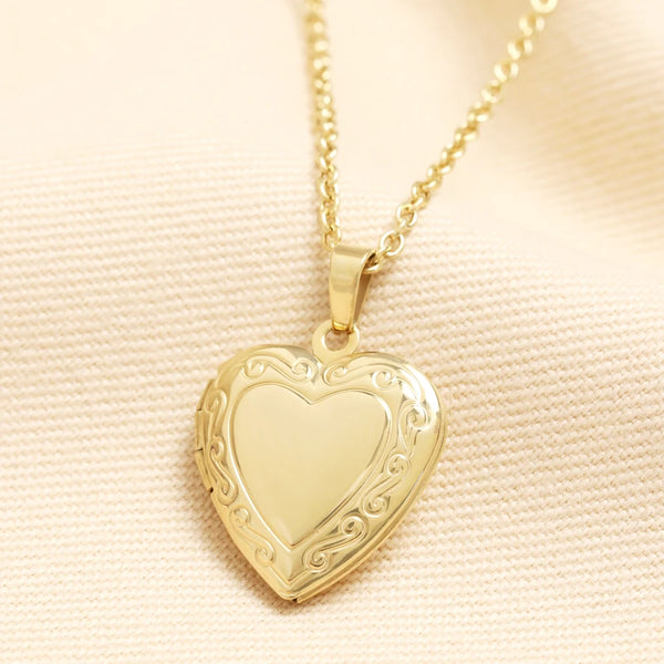 Stainless Steel Swirl Heart Locket Necklace in Gold
