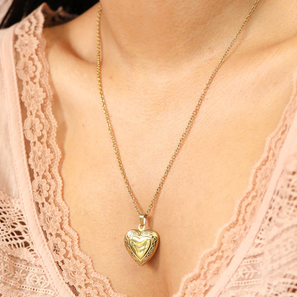 Stainless Steel Swirl Heart Locket Necklace in Gold