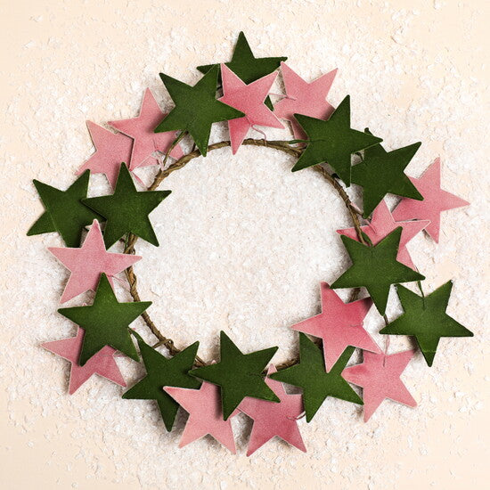 Green and Pink Flocked Star Wreath