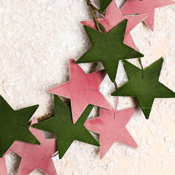 Green and Pink Flocked Star Wreath