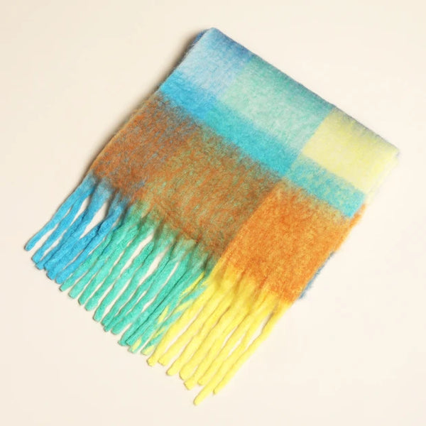 Green and Blue Block Stripe Winter Scarf