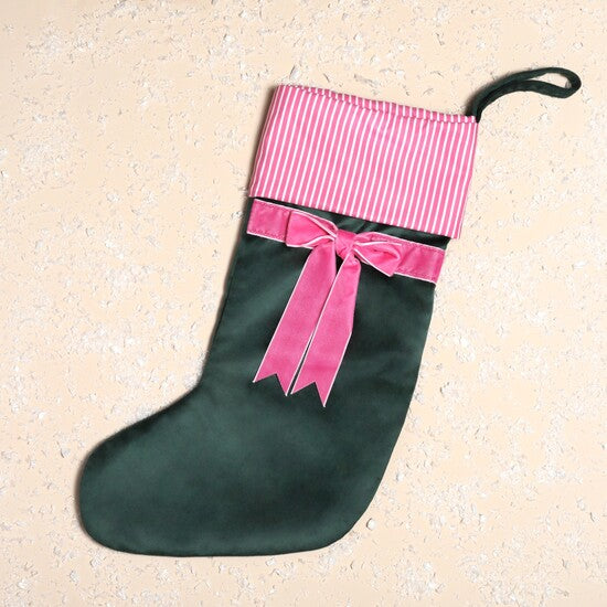 Green and Pink Velvet Bow Stocking