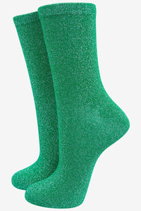 Women's Cotton Glitter Ankle Socks in Green