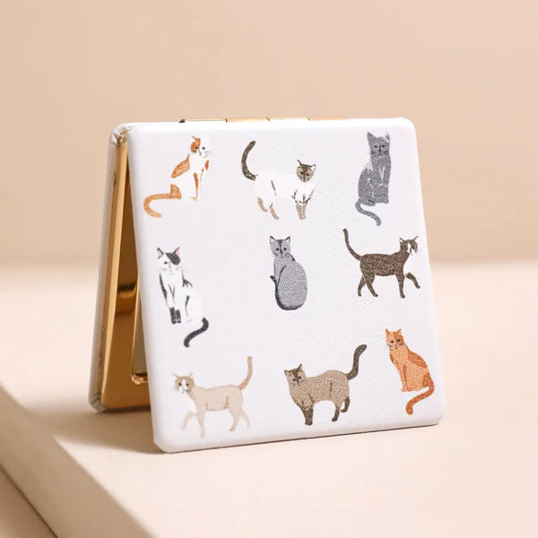 Grey Cat Print Compact Mirror