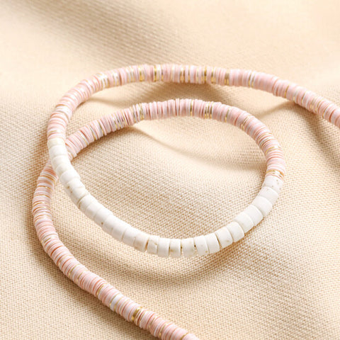 Pink and White Semi-Precious Heishi Beaded Necklace