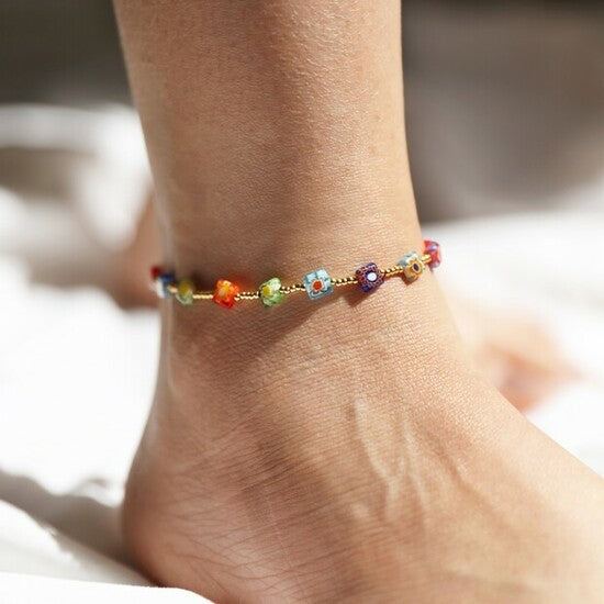 Millefiori Bead Anklet in Gold