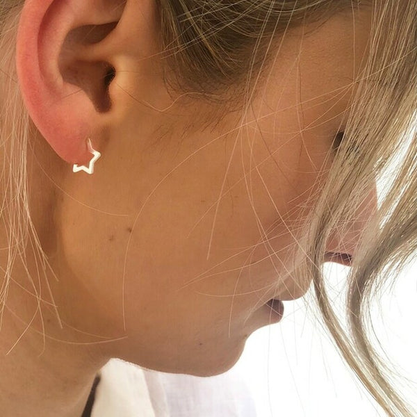 Sterling Silver Star Hoop Earrings