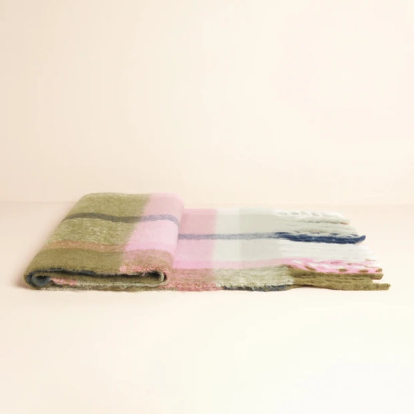 Olive and Pink Tartan Winter Scarf