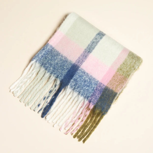 Olive and Pink Tartan Winter Scarf